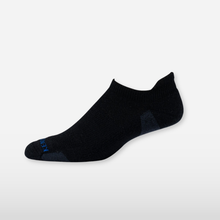 Black low sock with grey background.
