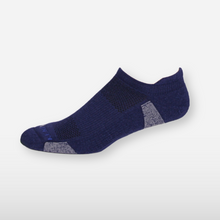 Midnight Blue low sock with grey background.