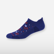 Midnight Blue sock with red and white stars and stripes pattern.