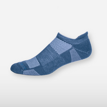Storm Blue low sock with grey background.